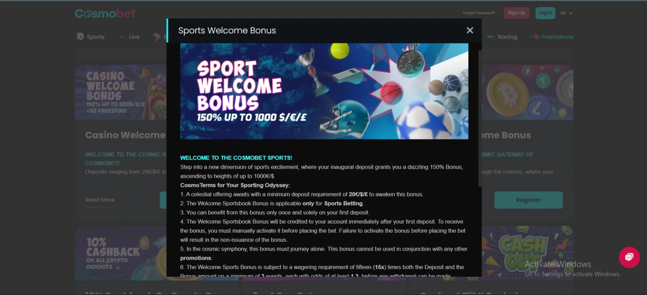 Cosmobet Sports Welcome Bonus