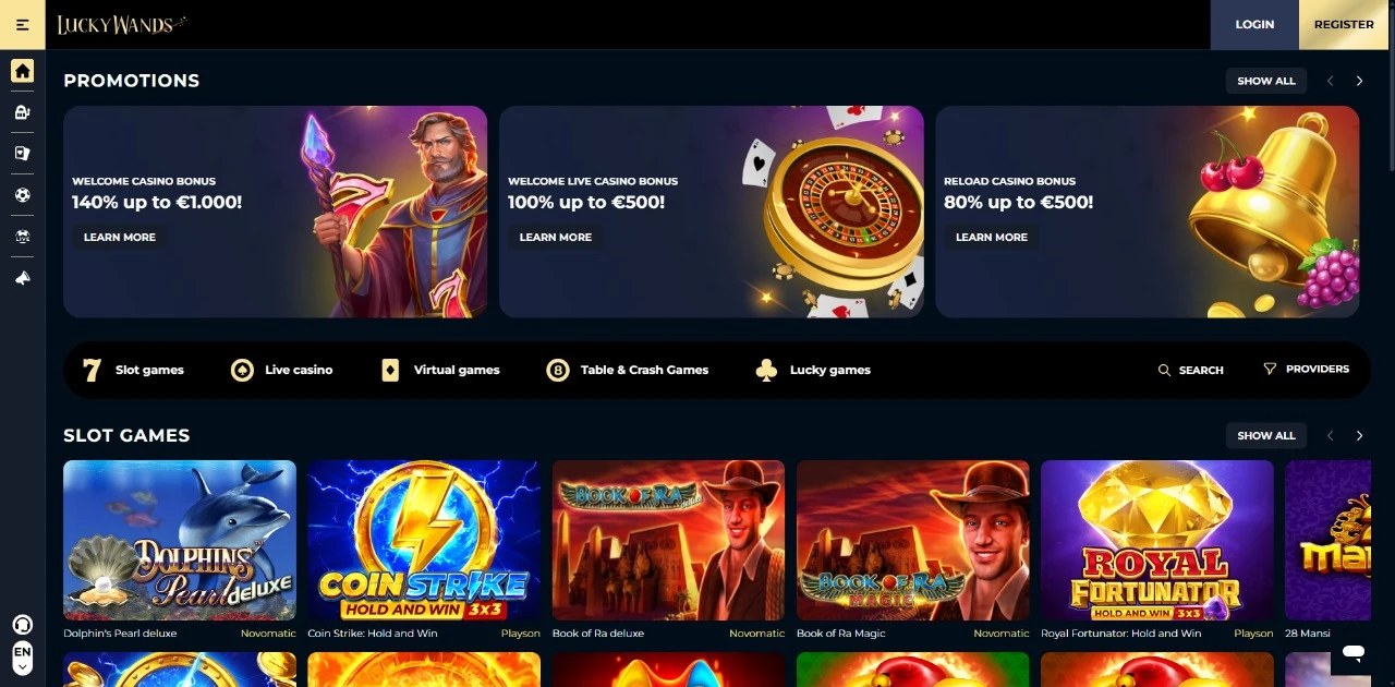 LuckyWands Casino Homepage