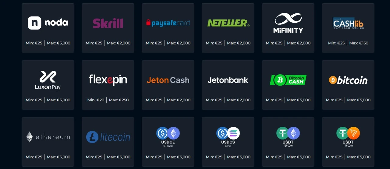 LuckyWands Casino Payment Methods