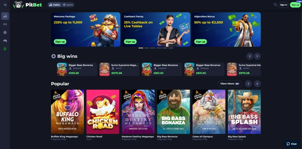 Pitbet Casino Not on Gamstop - Homepage