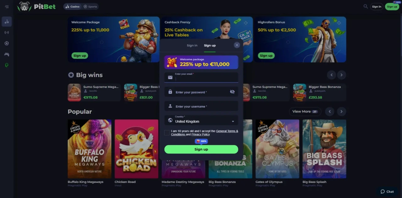 Pitbet Casino Not on Gamstop - SignUp